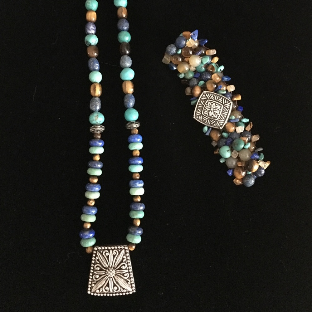 Silver/Gemstone Reversible Necklace/Bracelet Set